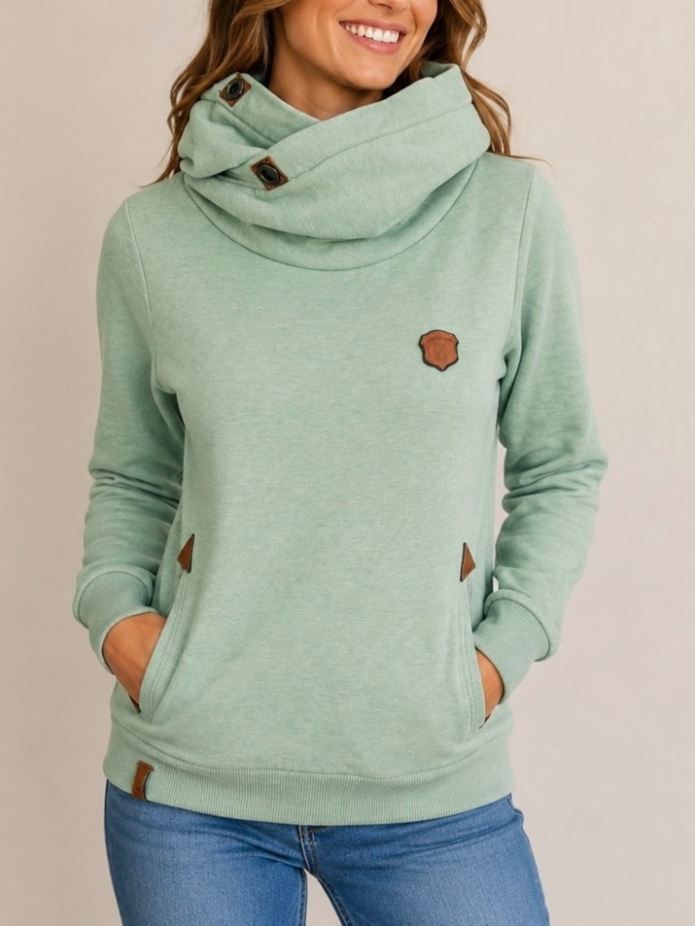 Naketano Women's Mint Green Funnel neck  Pull Over Hoodie Top Sz S
